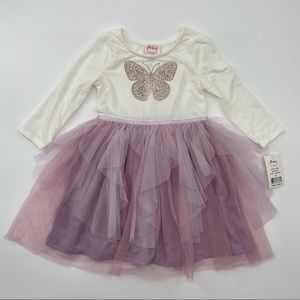 Pinky Boutique Girl's Butterfly Tutu Dress Purple/Ivory 4 Birthday/School/Gift